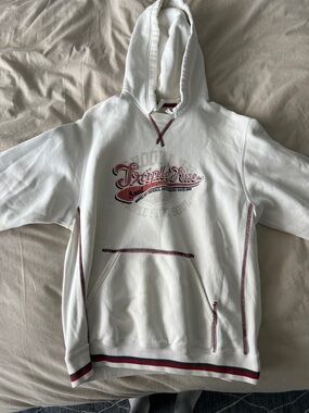 Triple Five Soul White Crewneck Hoodie with Maroon Accents